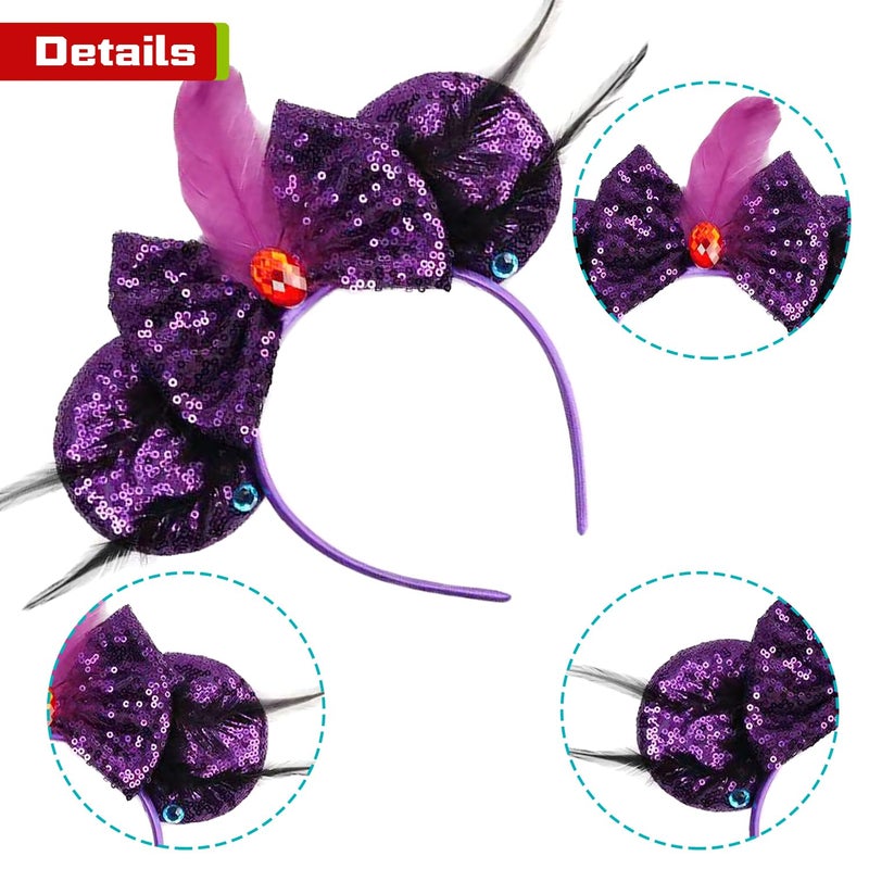 MADO mouse ears headband for women adults kids girls boys, princess ears Park mini ears headbands for women kids girls (purple feather) - Image 2